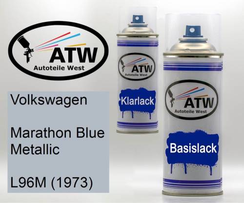 Volkswagen, Marathon Blue Metallic, L96M (1973): 400ml Sprühdose + 400ml Klarlack - Set, von ATW Autoteile West.